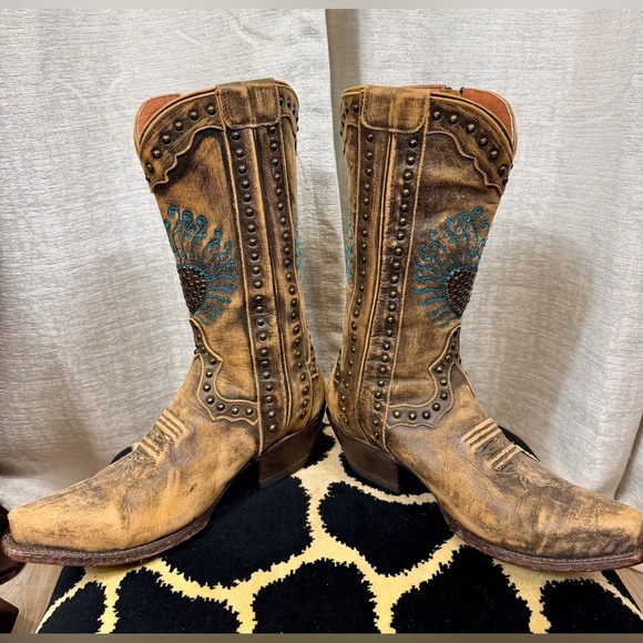 Dan Post DP3441 Distressed Leather Turquoise Heart Cowgirl Boots 6.5M – Western - Picture 5 of 8
